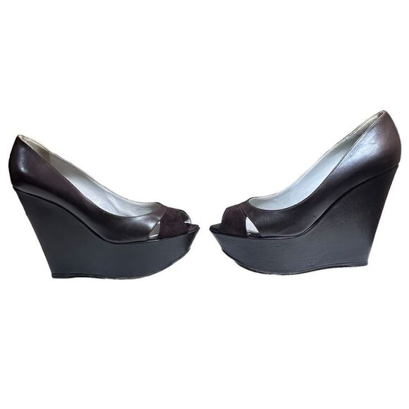 Sergio Rossi Brown Leather Open Toe Platform Wedge Size 37.5 (US Size 7) - Picture 7 of 9